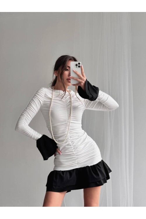 Fırfır Detaylı Drapeli Mini Elbise