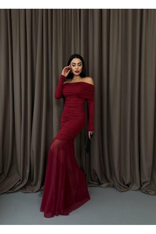 Tül Detaylı Straplez Elbise