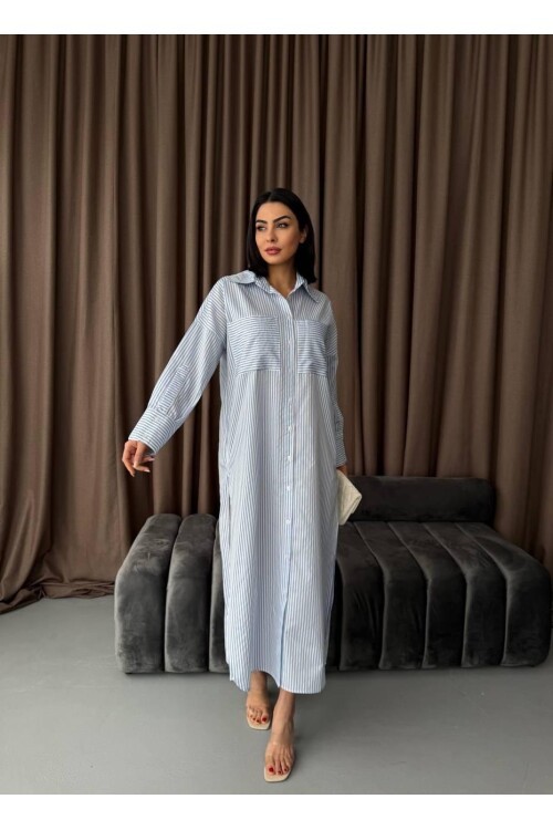 Çizgili Midi Gömlek Elbise