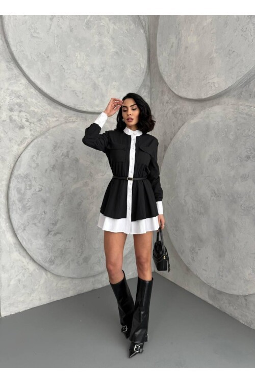 Kemer Detaylı Gömlek Elbise