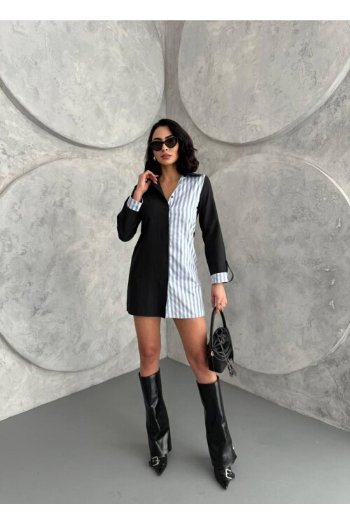 Çift Renk Tasarımlı Gömlek Elbise