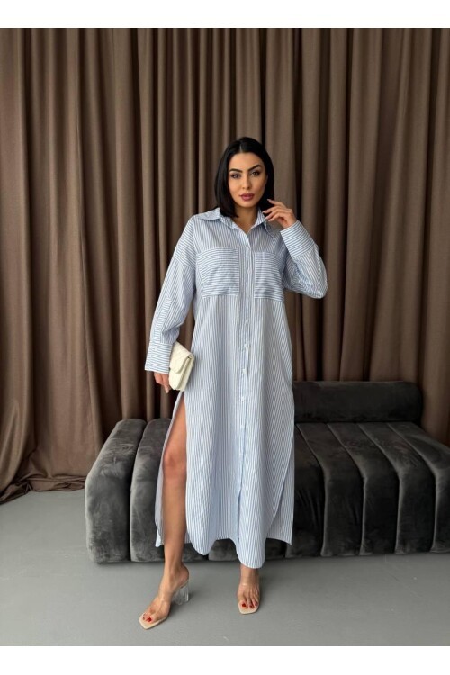 Çizgili Midi Gömlek Elbise