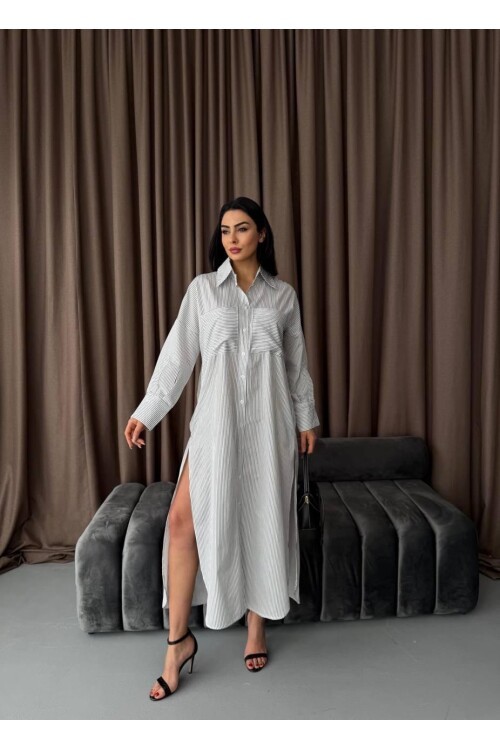 Çizgili Midi Gömlek Elbise