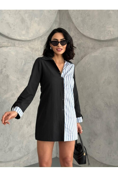 Çift Renk Tasarımlı Gömlek Elbise