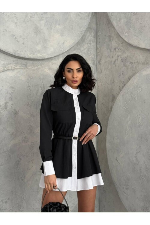 Kemer Detaylı Gömlek Elbise