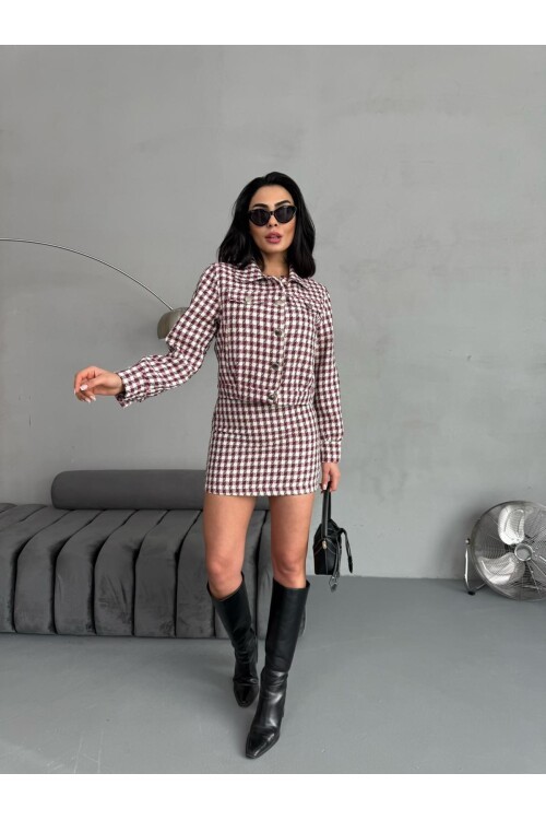 Ekose Tüvit Ceket & Etek Takım