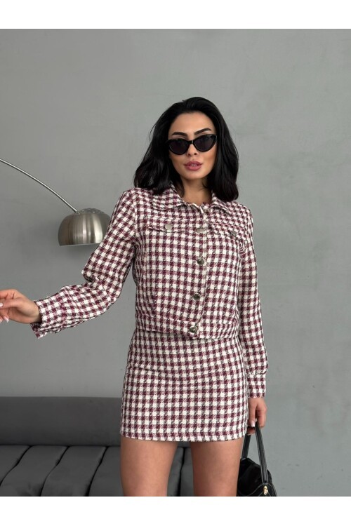 Ekose Tüvit Ceket & Etek Takım