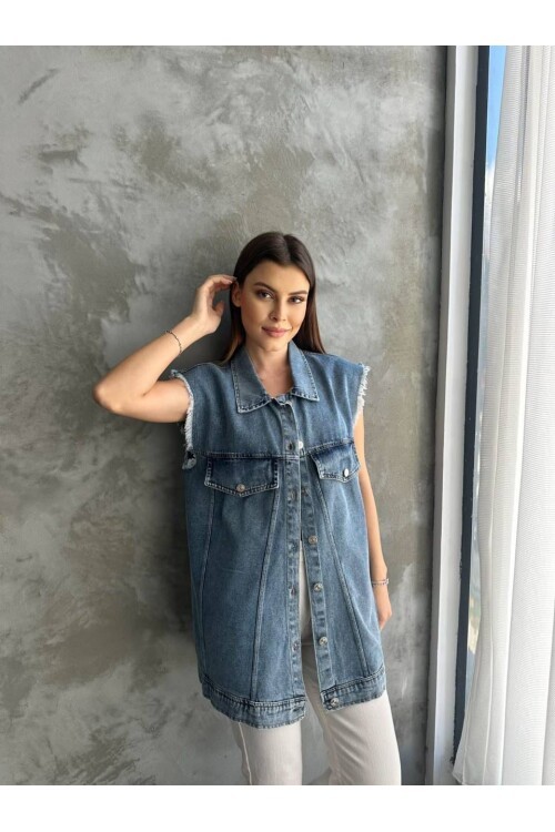 Fırfır Detaylı Kot Yelek