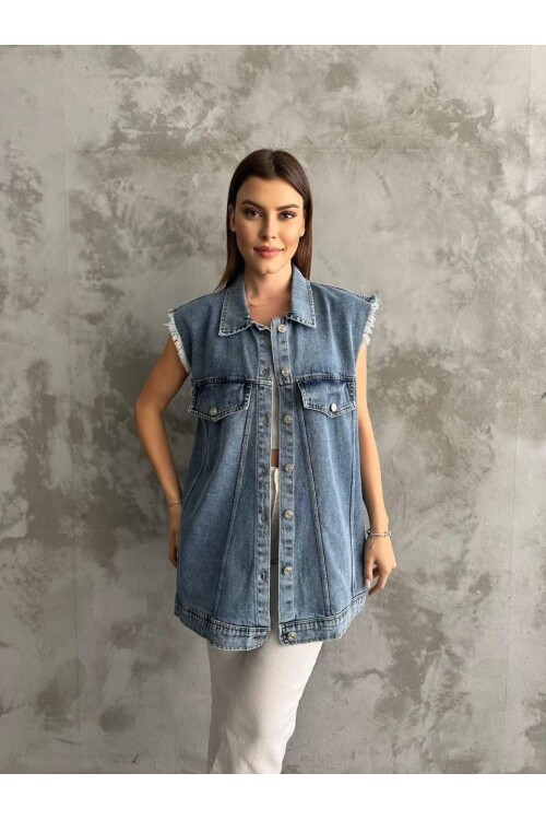 Fırfır Detaylı Kot Yelek