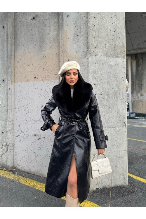 Kürk Detaylı Suni Deri Kaban