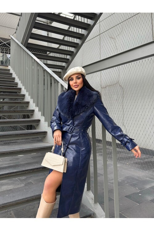 Kürk Detaylı Suni Deri Kaban
