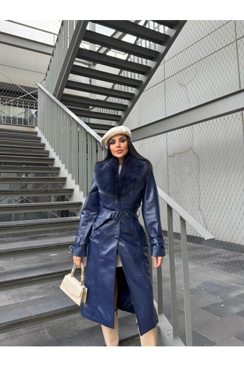 Kürk Detaylı Suni Deri Kaban