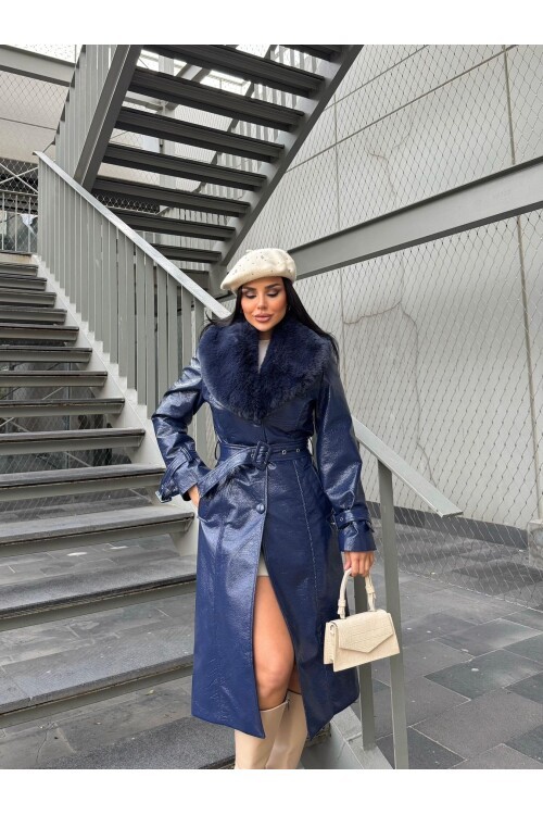 Kürk Detaylı Suni Deri Kaban