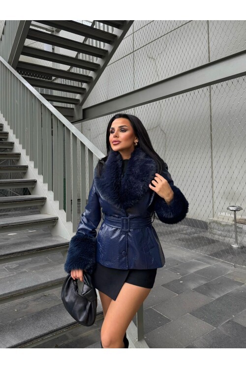 Kürk Detaylı Suni Deri Kaban