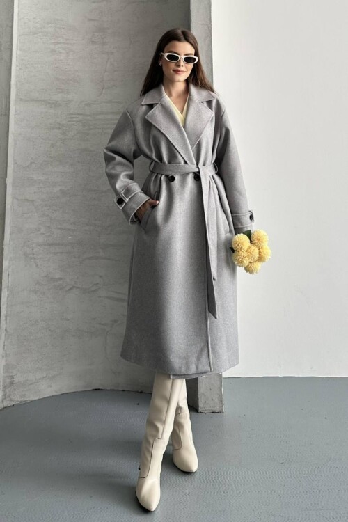 KUŞAKLI DÜĞME DETAYLI KAŞE KABAN