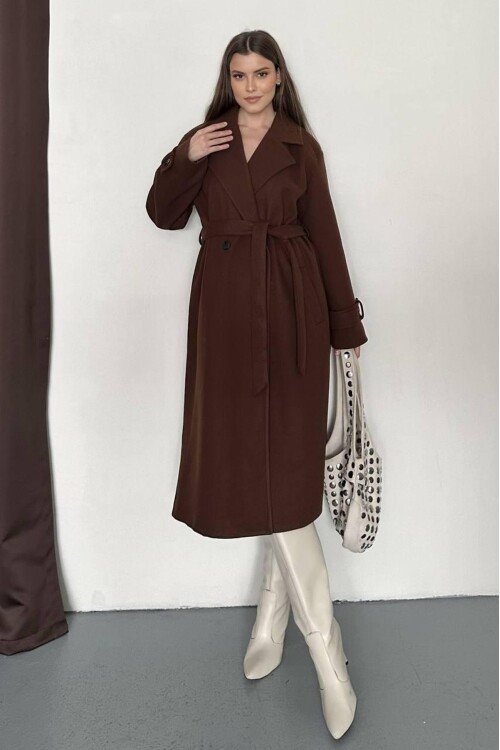 KUŞAKLI DÜĞME DETAYLI KAŞE KABAN