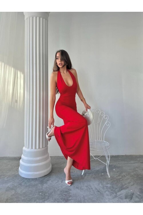 Maxi halter elbise