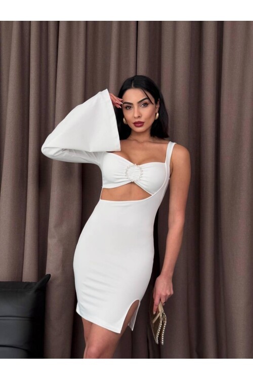 Halka Detaylı Tek Kol Mini Elbise