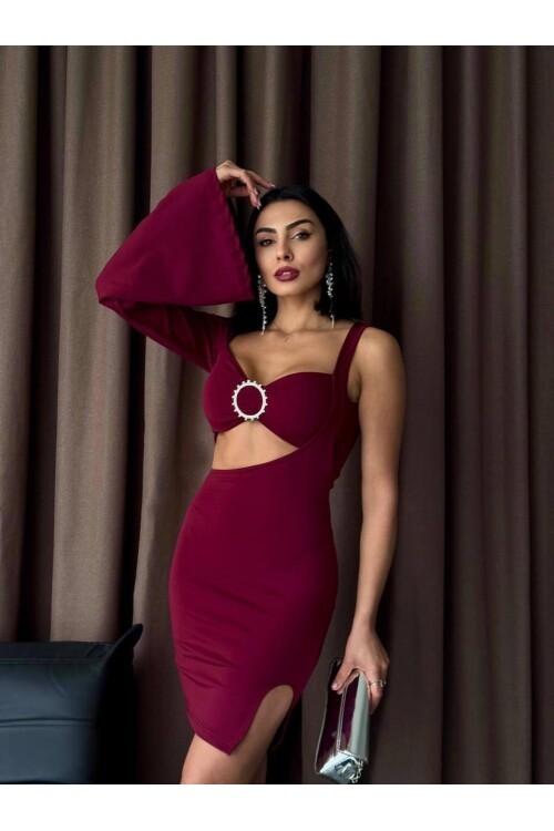 Halka Detaylı Tek Kol Mini Elbise