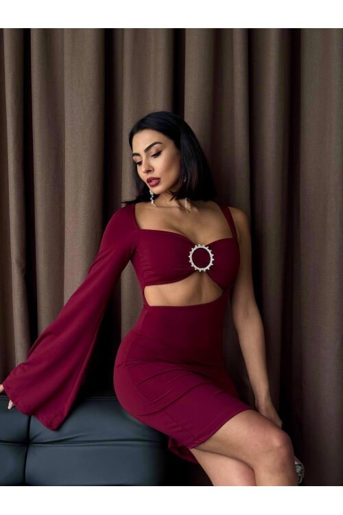 Halka Detaylı Tek Kol Mini Elbise