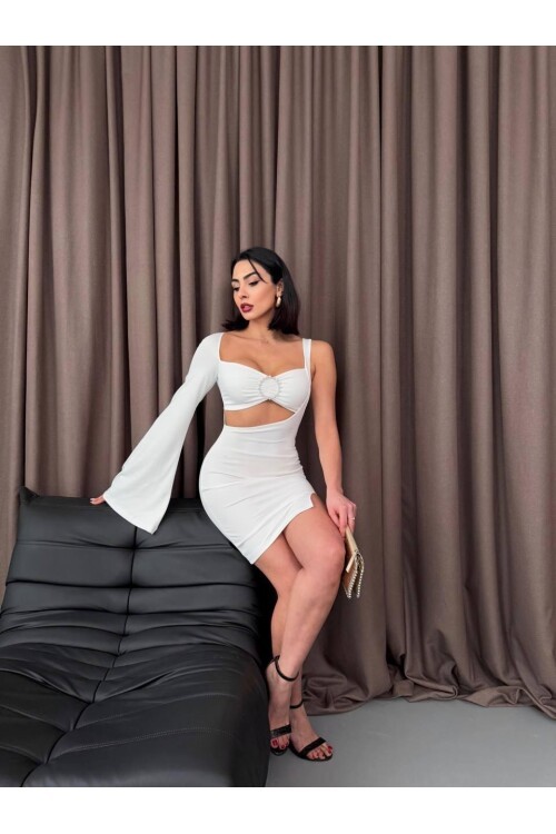 Halka Detaylı Tek Kol Mini Elbise