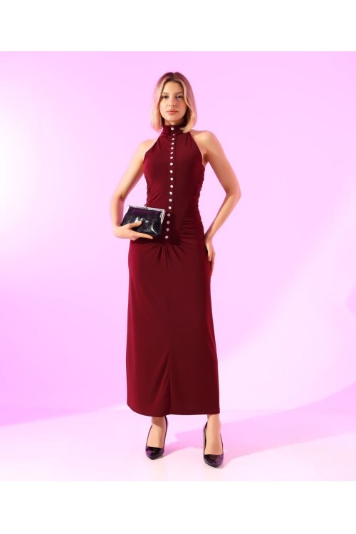 SANDY FULL LİKRALI DÜĞME DETAY ELBİSE