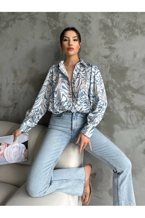 Desenli Dökümlü Saten Gömlek