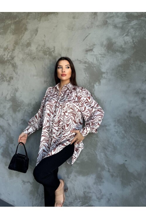 Desenli Dökümlü Saten Gömlek