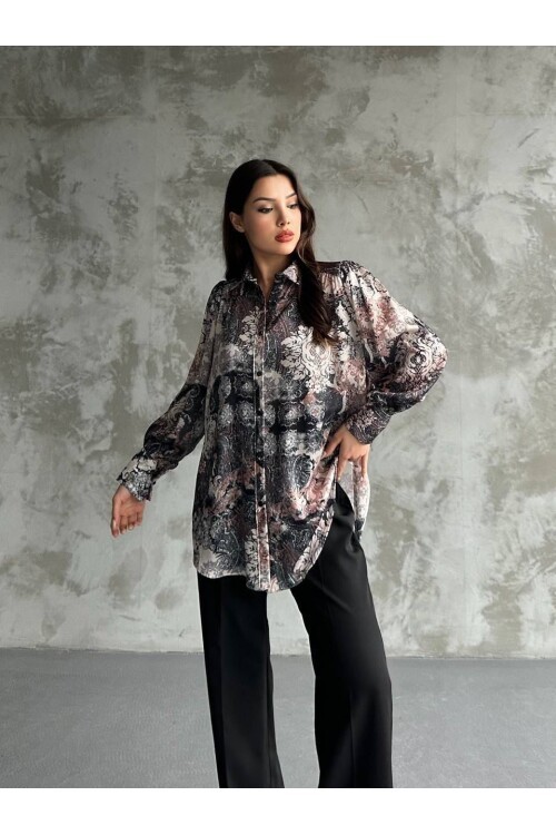 Desenli Dökümlü Saten Gömlek