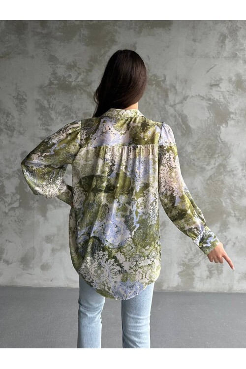 Desenli Dökümlü Saten Gömlek