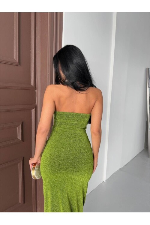 Straplez Simli Uzun Elbise