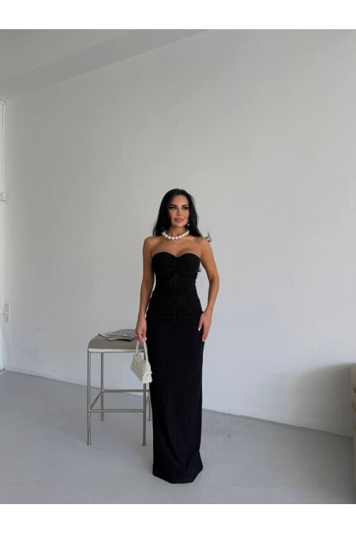 Straplez Simli Uzun Elbise