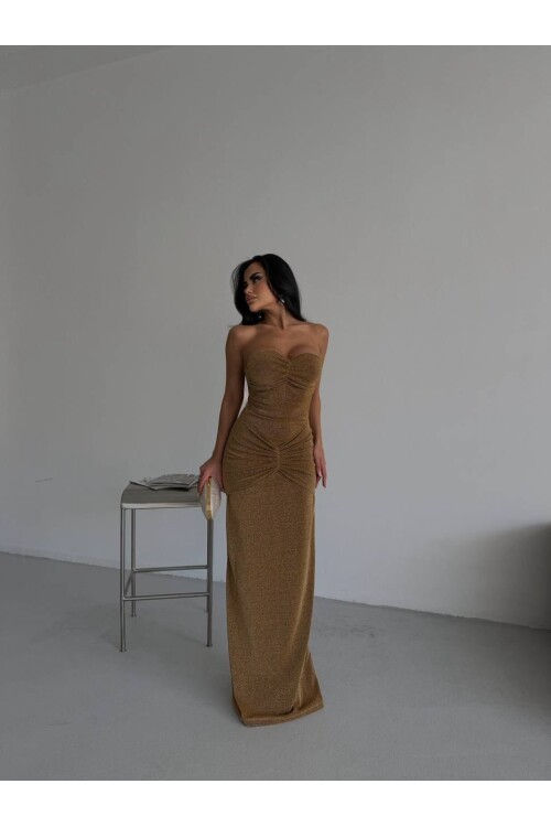 Straplez Simli Uzun Elbise