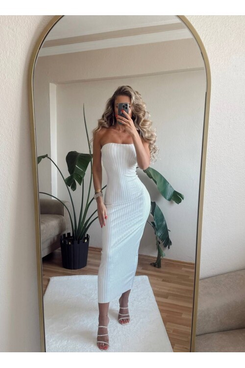 Taşlı Straplez Elbise