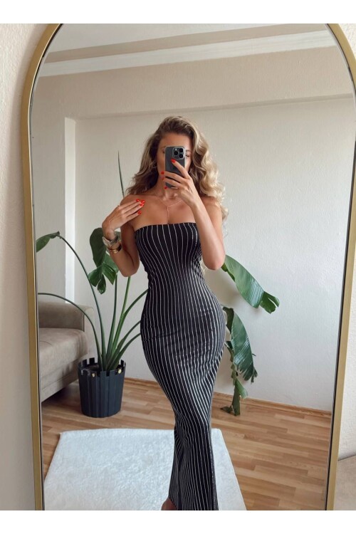 Taşlı Straplez Elbise