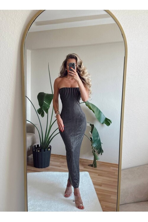 Taşlı Straplez Elbise