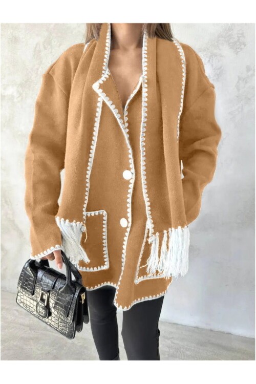 Dikiş Detaylı Atkılı Hırka