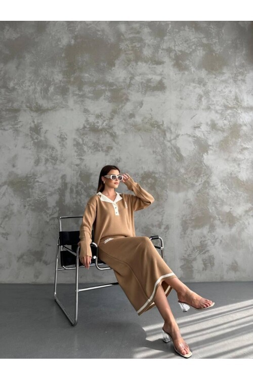 Biye Detaylı Bluz Etek İkili Takım