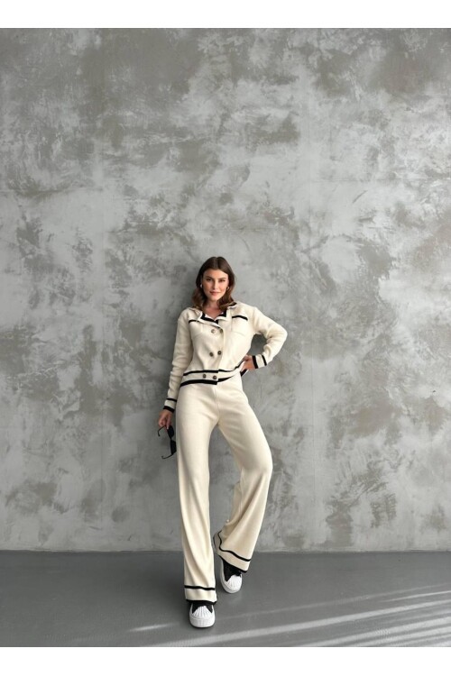 Şerit Detaylı Hırka Pantolon İkili Takım