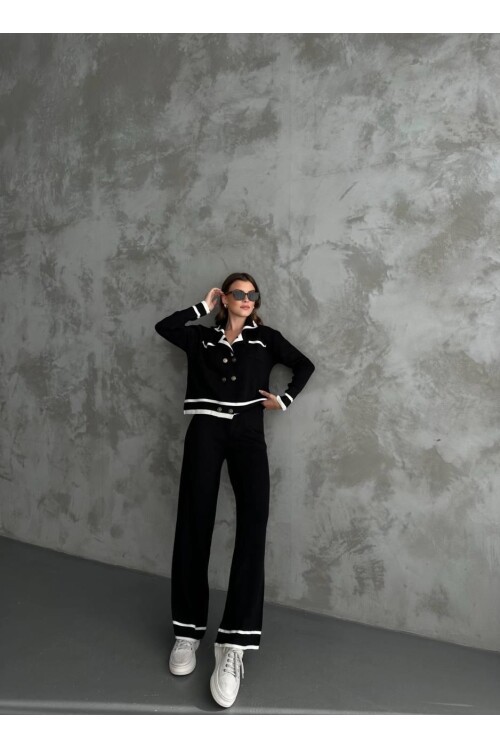 Şerit Detaylı Hırka Pantolon İkili Takım