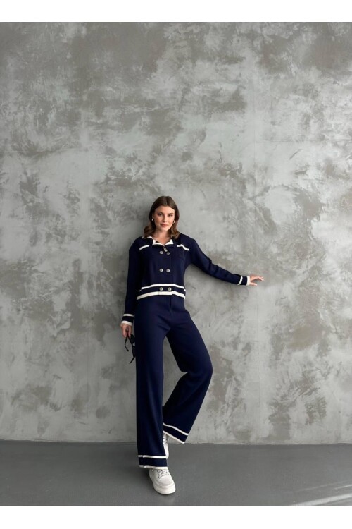 Şerit Detaylı Hırka Pantolon İkili Takım