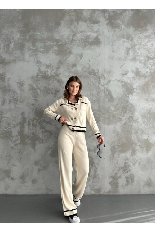 Şerit Detaylı Hırka Pantolon İkili Takım