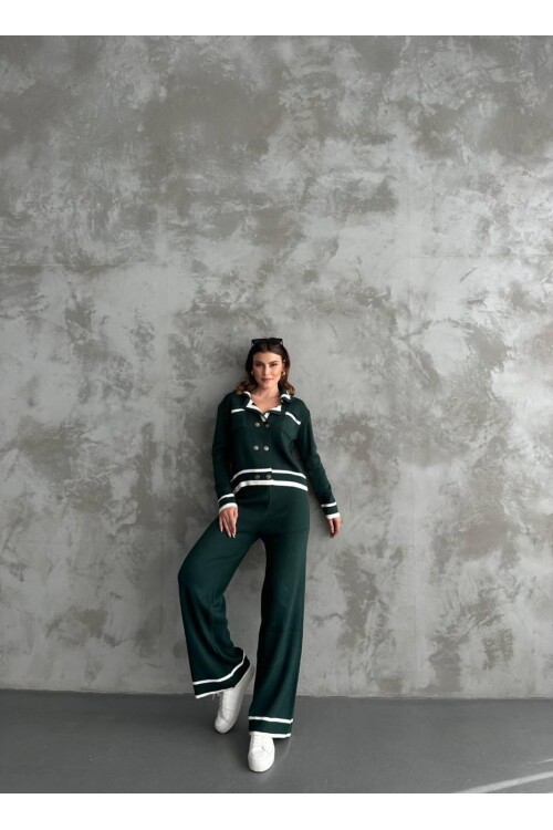 Şerit Detaylı Hırka Pantolon İkili Takım