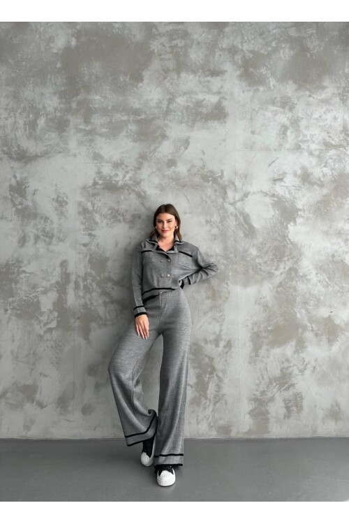 Şerit Detaylı Hırka Pantolon İkili Takım