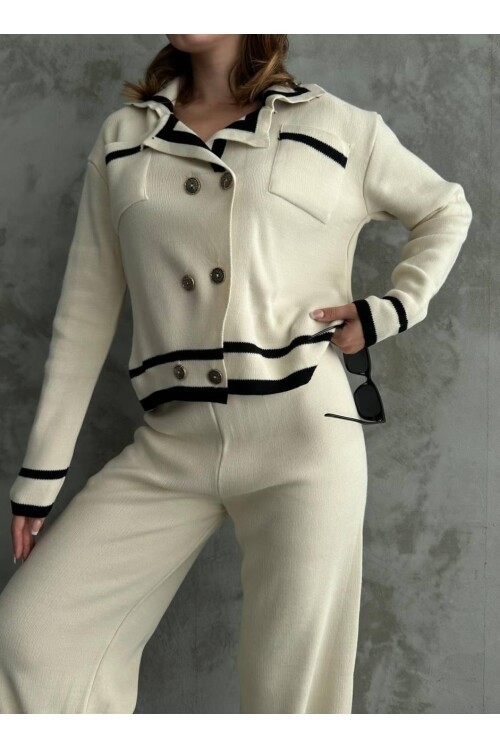 Şerit Detaylı Hırka Pantolon İkili Takım