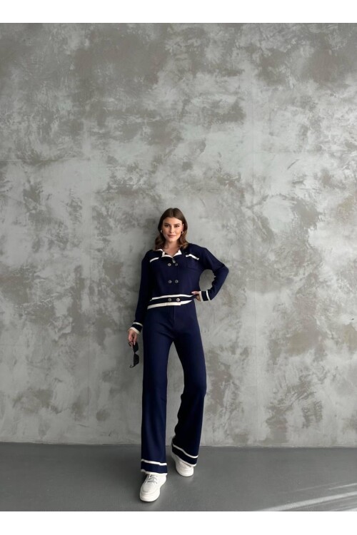 Şerit Detaylı Hırka Pantolon İkili Takım