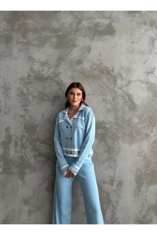 Şerit Detaylı Hırka Pantolon İkili Takım