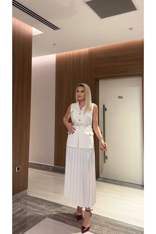 Vatkalı Yelek Etek İkili Takım