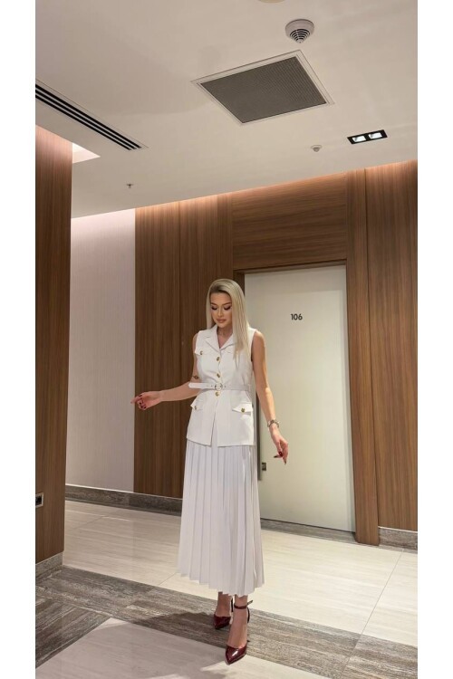 Vatkalı Yelek Etek İkili Takım