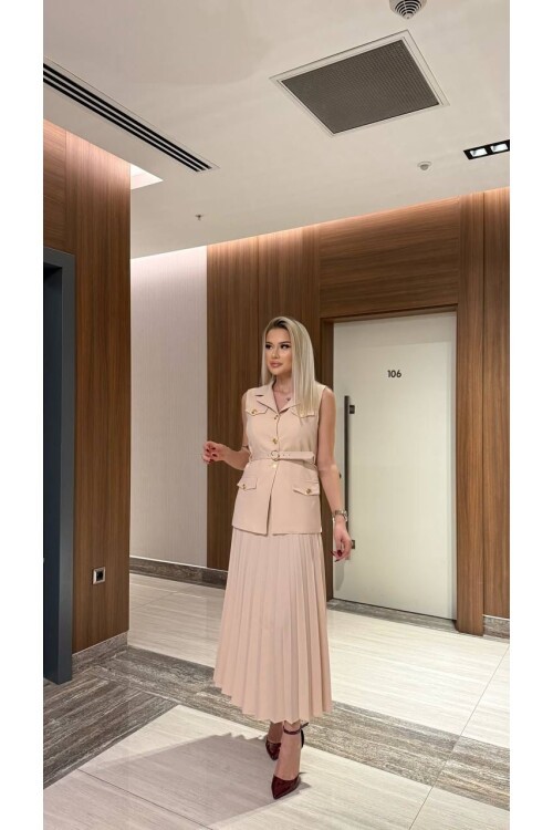 Vatkalı Yelek Etek İkili Takım